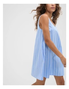 Poplin Variegated Stripe Mini Dress in Cornflower Blue Stripe