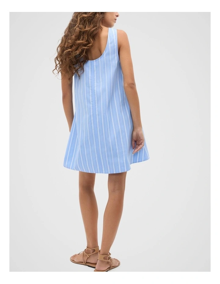Poplin Variegated Stripe Mini Dress in Cornflower Blue Stripe image 2