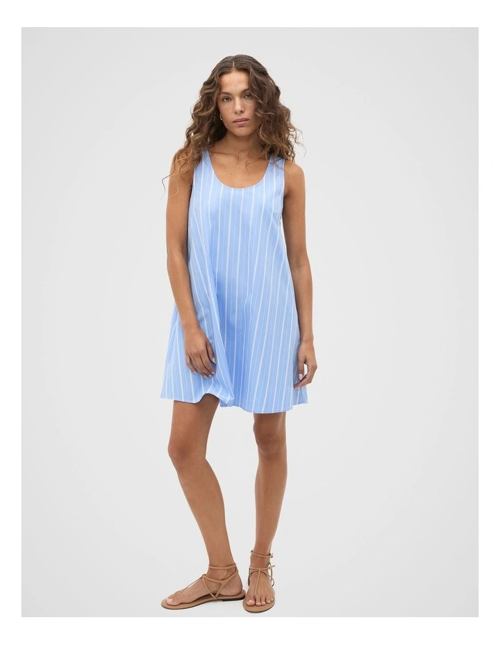 Poplin Variegated Stripe Mini Dress in Cornflower Blue Stripe image 3