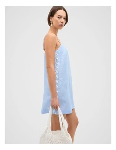 Motif Trim Mini Dress in Cornflower Blue Crossdye