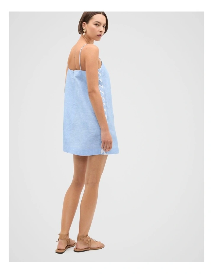 Motif Trim Mini Dress in Cornflower Blue Crossdye image 2