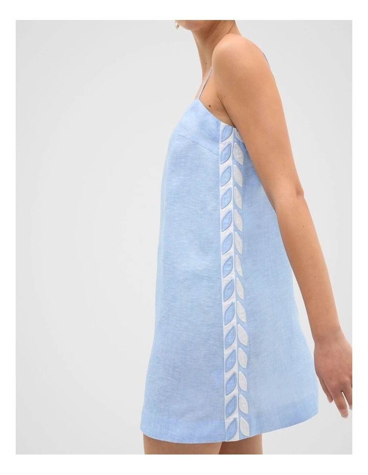 Motif Trim Mini Dress in Cornflower Blue Crossdye image 3