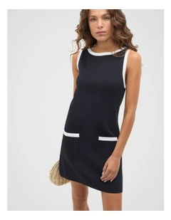 Contrast Pocket Knit Mini Dress in Twilight Blue