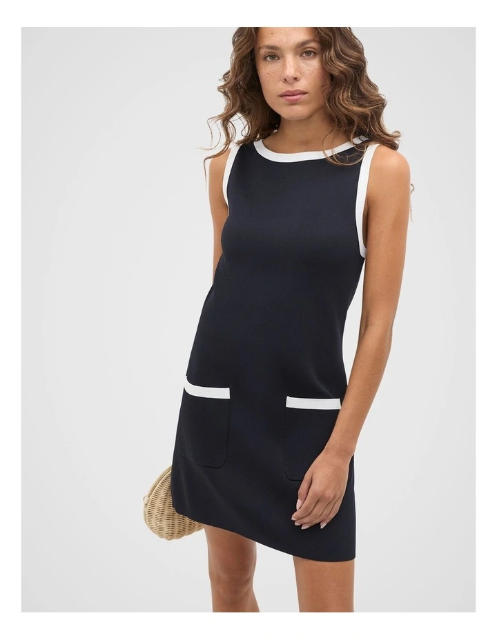 Contrast Pocket Knit Mini Dress in Twilight Blue image 1