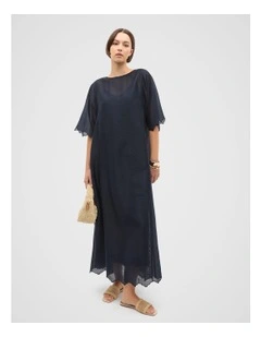 Lyocell Blend Kaftan Maxi Dress in Twilight Blue