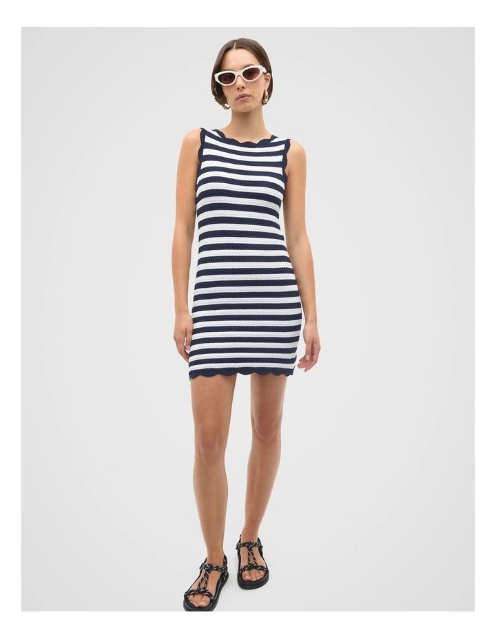 Scallop Stripe Knit Dress in Twilight Blue Stripe image 1