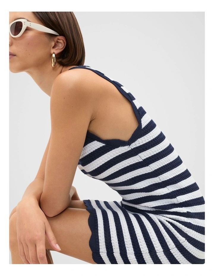 Scallop Stripe Knit Dress in Twilight Blue Stripe image 3