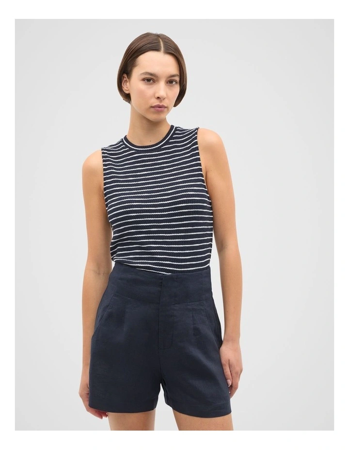 Stripe Textured Shell Top in Twilight Blue Stripe image 1