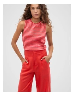 Stripe Textured Shell Top in Electric Crimson Stripe