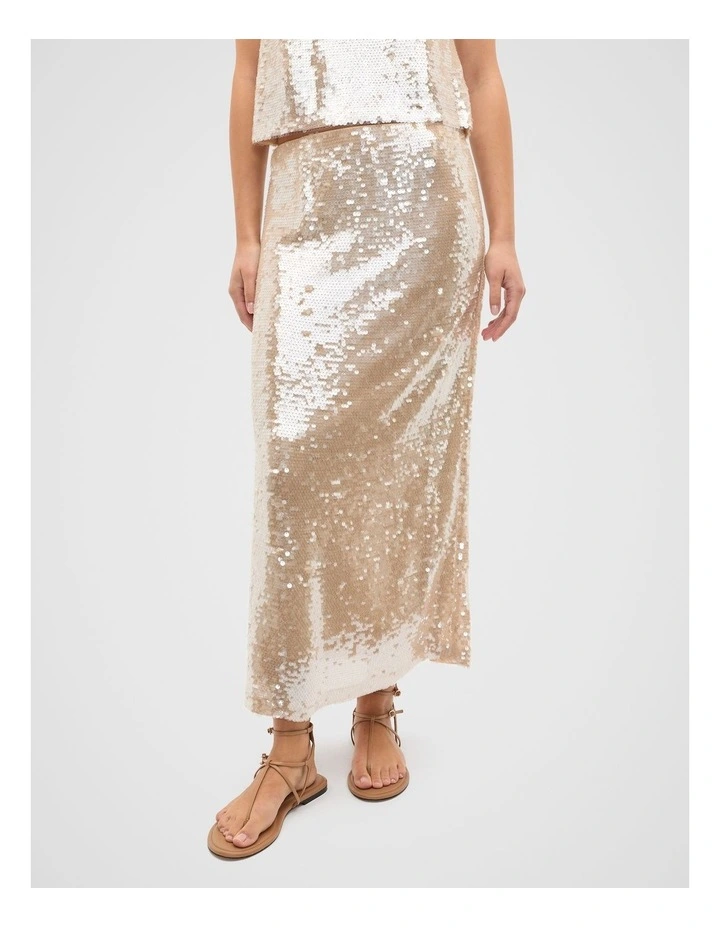 Sequin Embellished Skirt in Ecru image 1