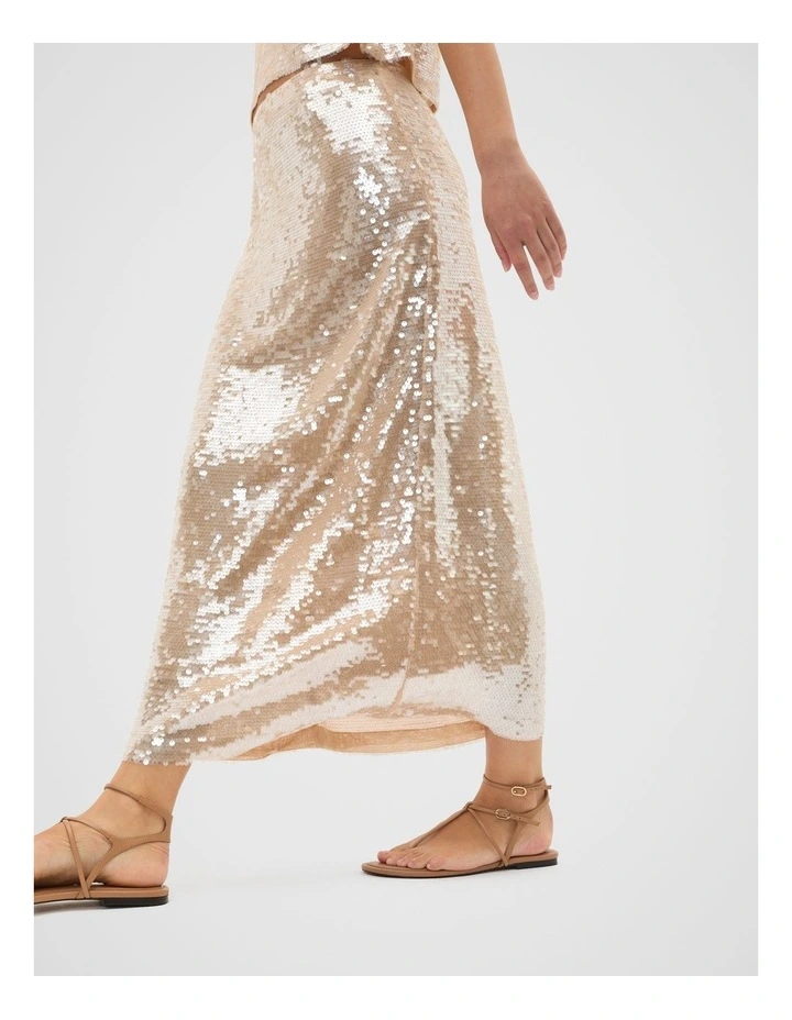 Sequin Embellished Skirt in Ecru image 3