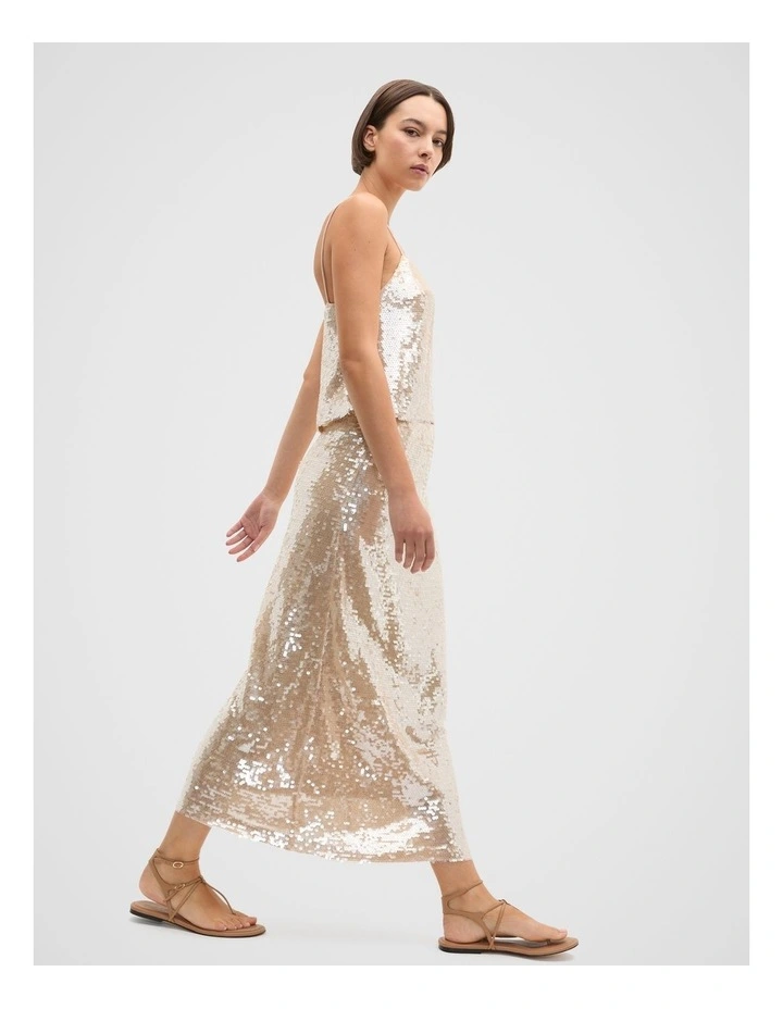 Sequin Embellished Skirt in Ecru image 4