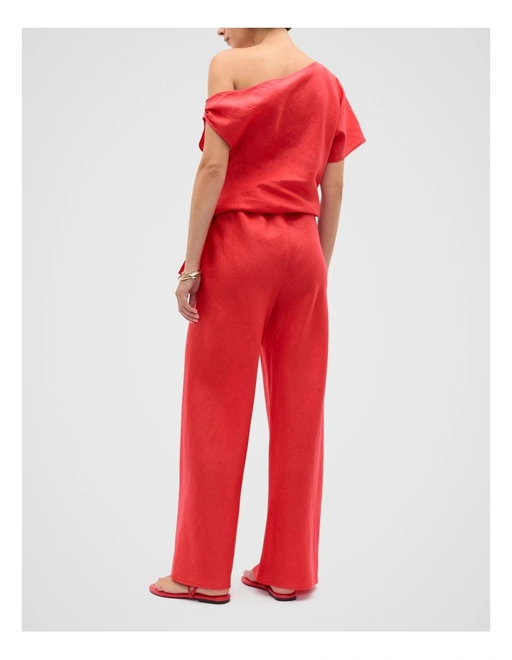 Linen Easy Wide Leg Pant in Red image 2