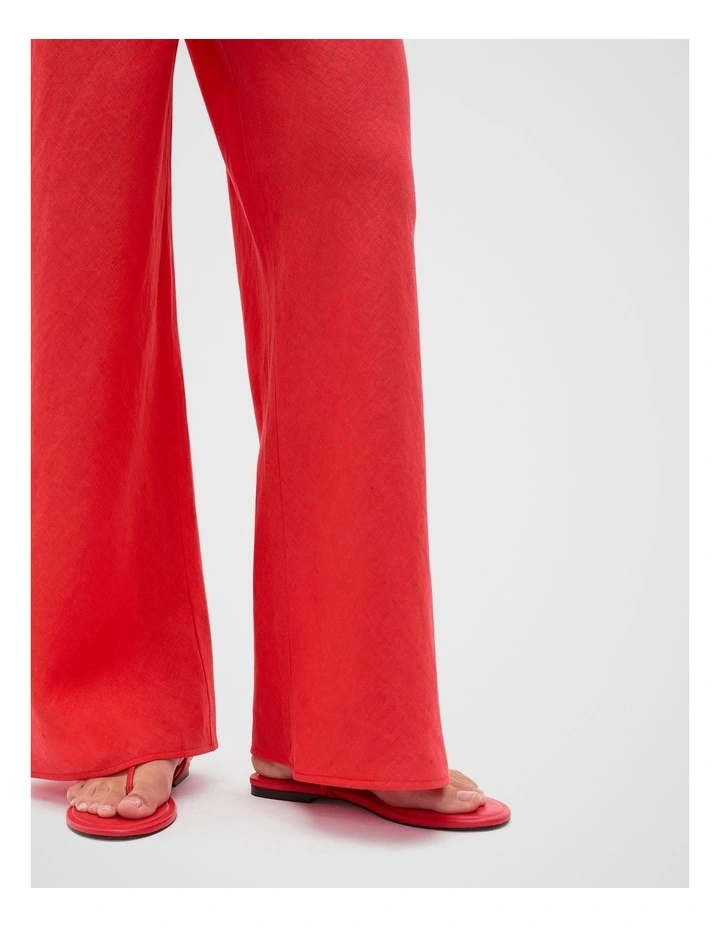 Linen Easy Wide Leg Pant in Red image 3