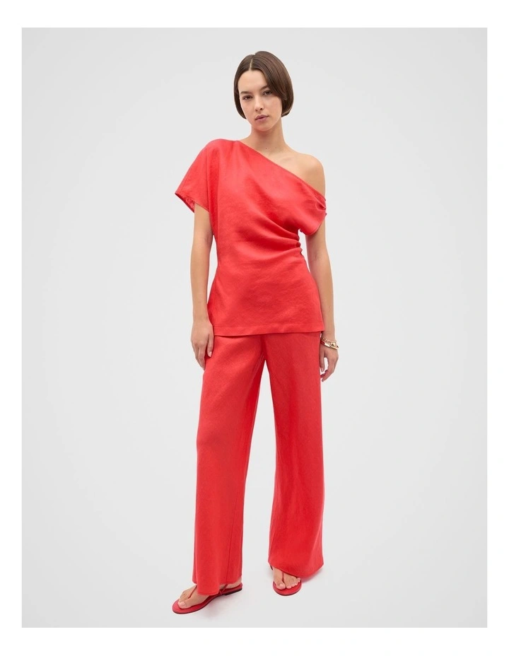 Linen Easy Wide Leg Pant in Red image 4