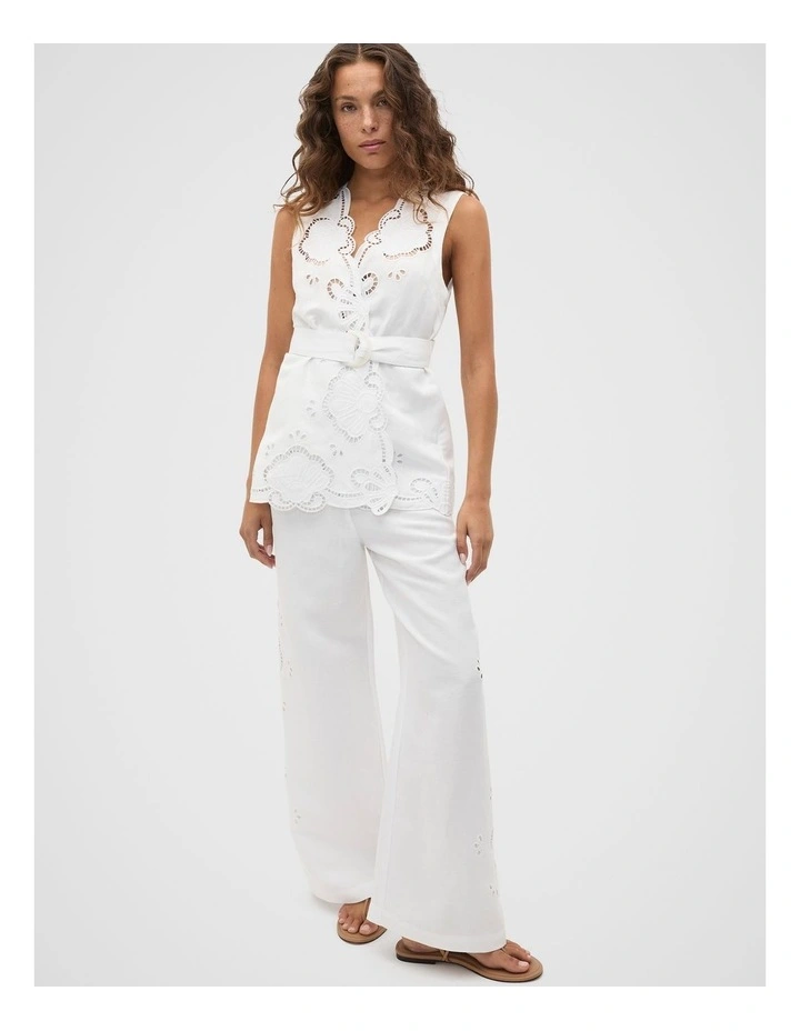 Cutwork Woven Pant in White image 4