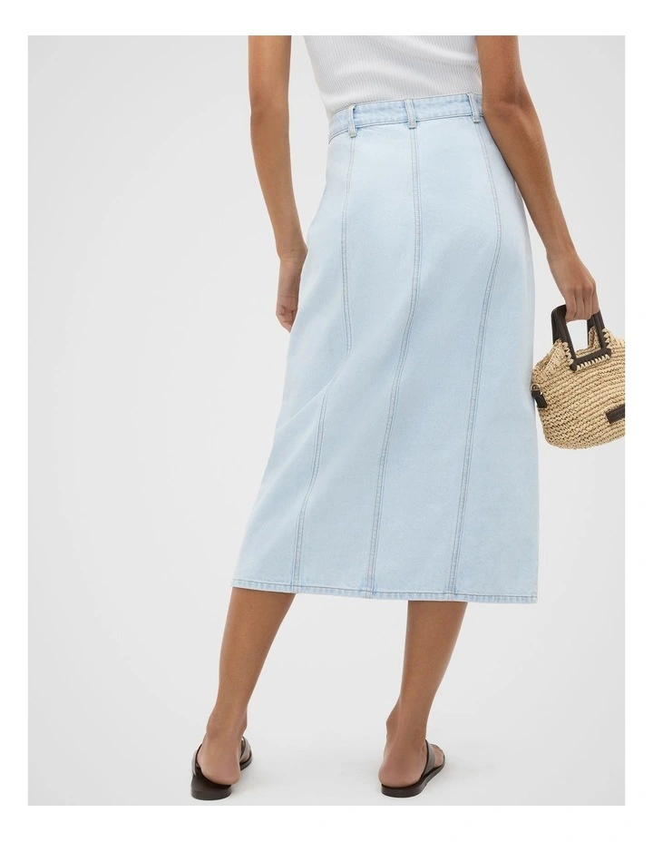 Denim Scallop Midi Skirt in Cornflower Wash image 2