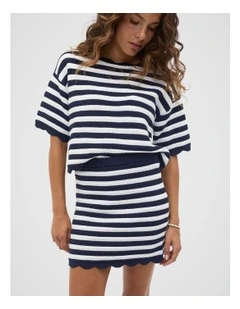Scallop Stripe Knit Skirt in Twilight Blue Stripe