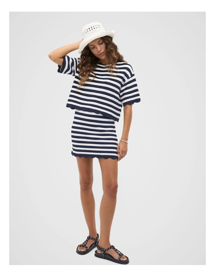 Scallop Stripe Knit Skirt in Twilight Blue Stripe image 3