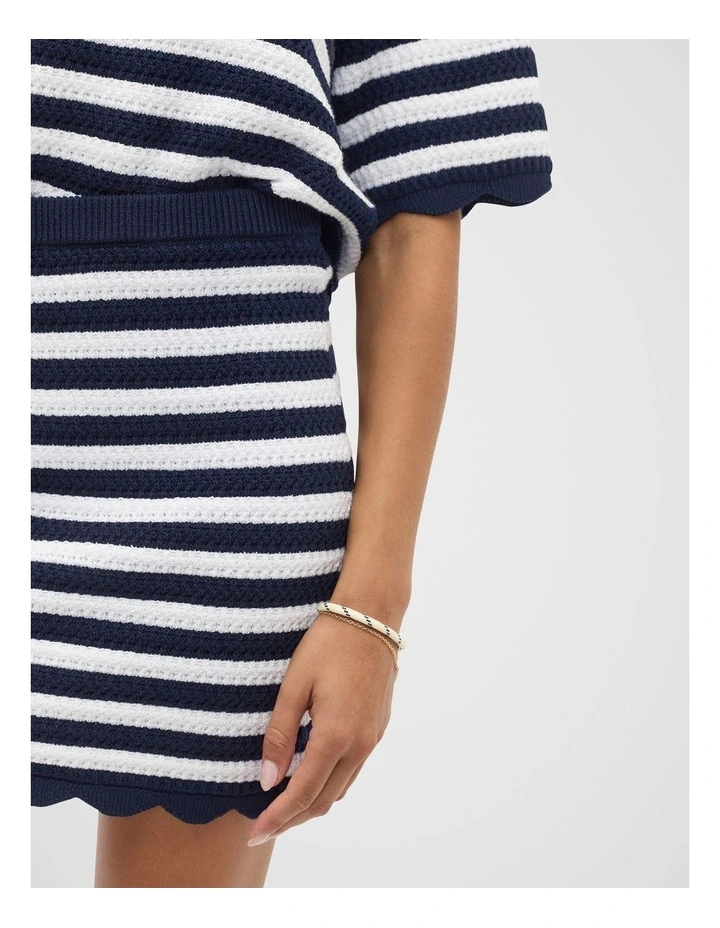 Scallop Stripe Knit Skirt in Twilight Blue Stripe image 4