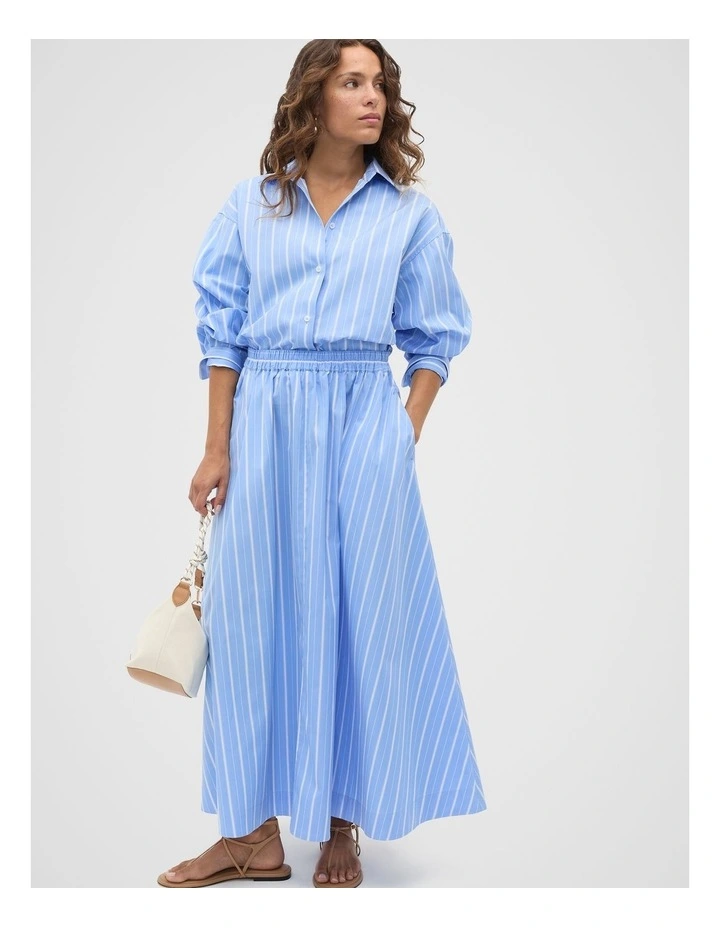 Poplin Variegated Stripe Skirt in Cornflower Blue Stripe image 4