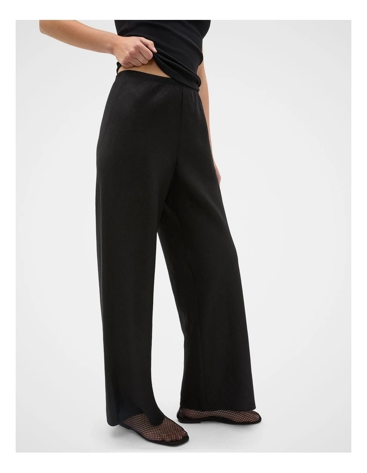 Linen Easy Wide Leg Pant in Black image 1