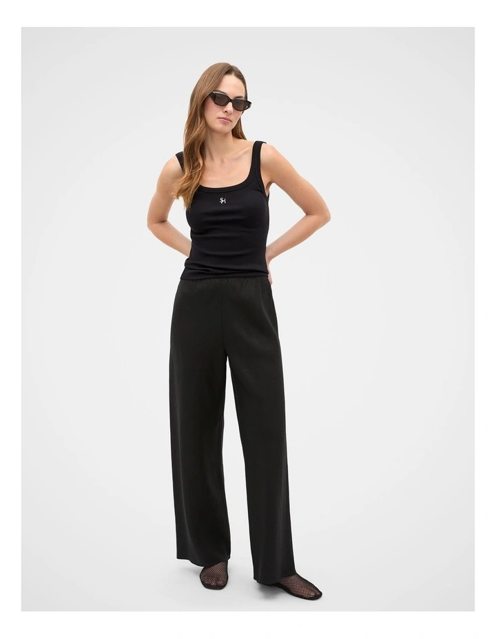 Linen Easy Wide Leg Pant in Black image 2