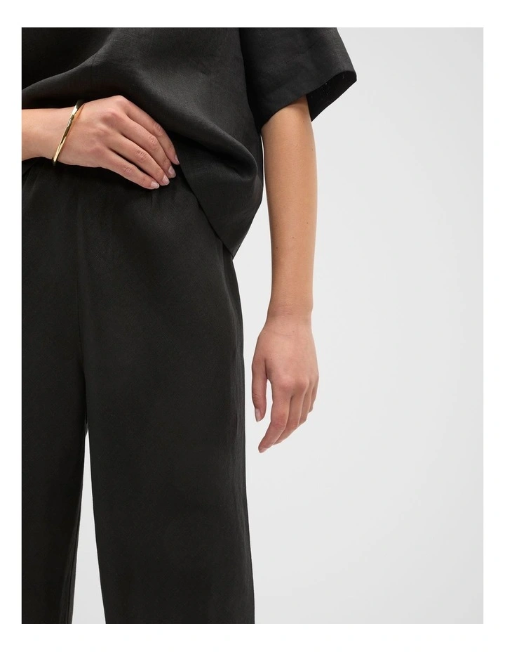 Linen Easy Wide Leg Pant in Black image 3