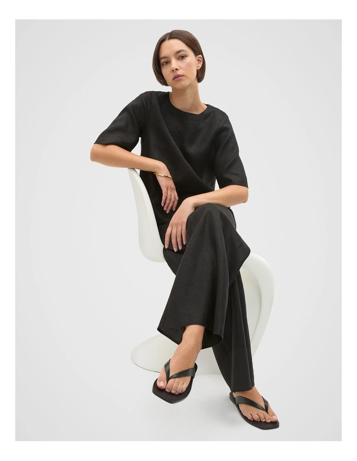 Linen Easy Wide Leg Pant in Black image 4