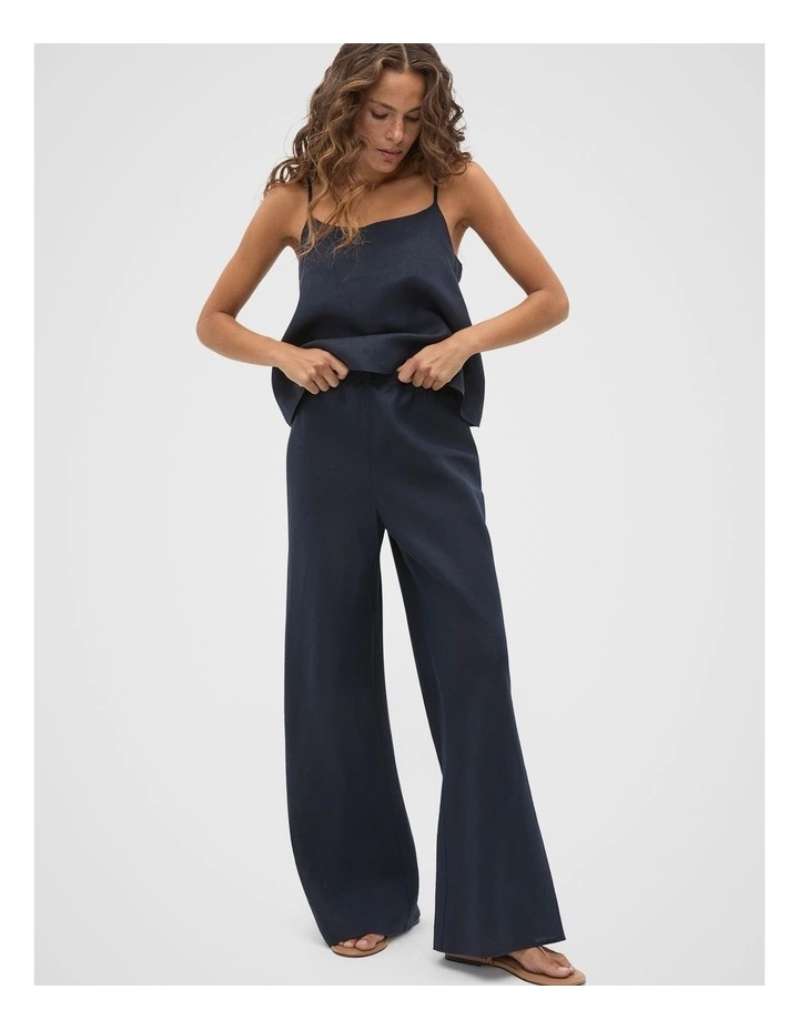 Linen Easy Wide Leg Pant in Twilight Blue image 3