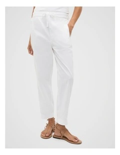 Casual Cotton Tapered Leg Pant in Whisper White