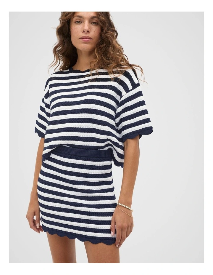 Scallop Stripe Knit Top in Twilight Blue Stripe image 1