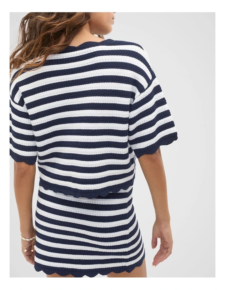Scallop Stripe Knit Top in Twilight Blue Stripe image 2