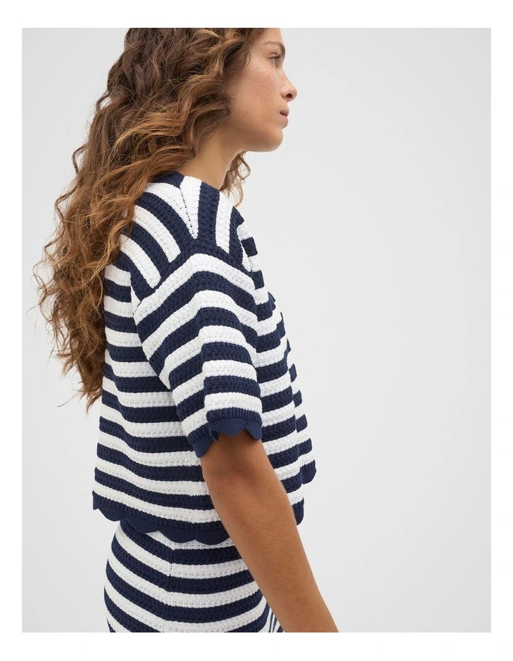 Scallop Stripe Knit Top in Twilight Blue Stripe image 4