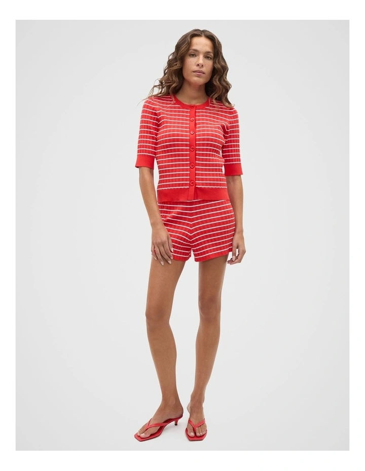 Stripe Rib Knit Short Sleeve Cardigan in Electric Crimson Stripe image 3