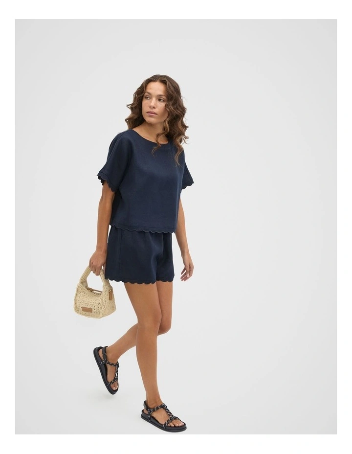 Linen Wave Scallop Short in Twilight Blue image 4