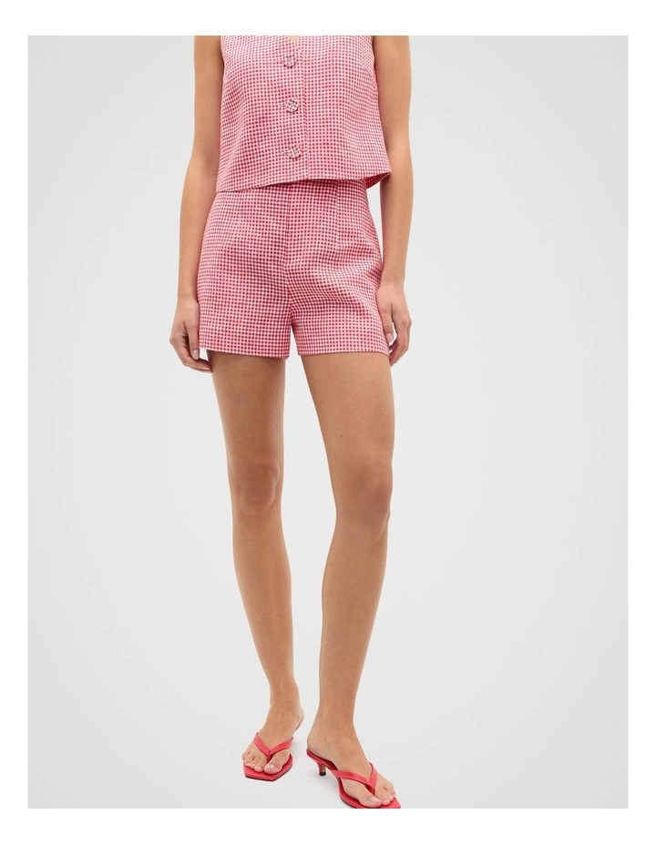 Gingham Linen Short in Red image 1