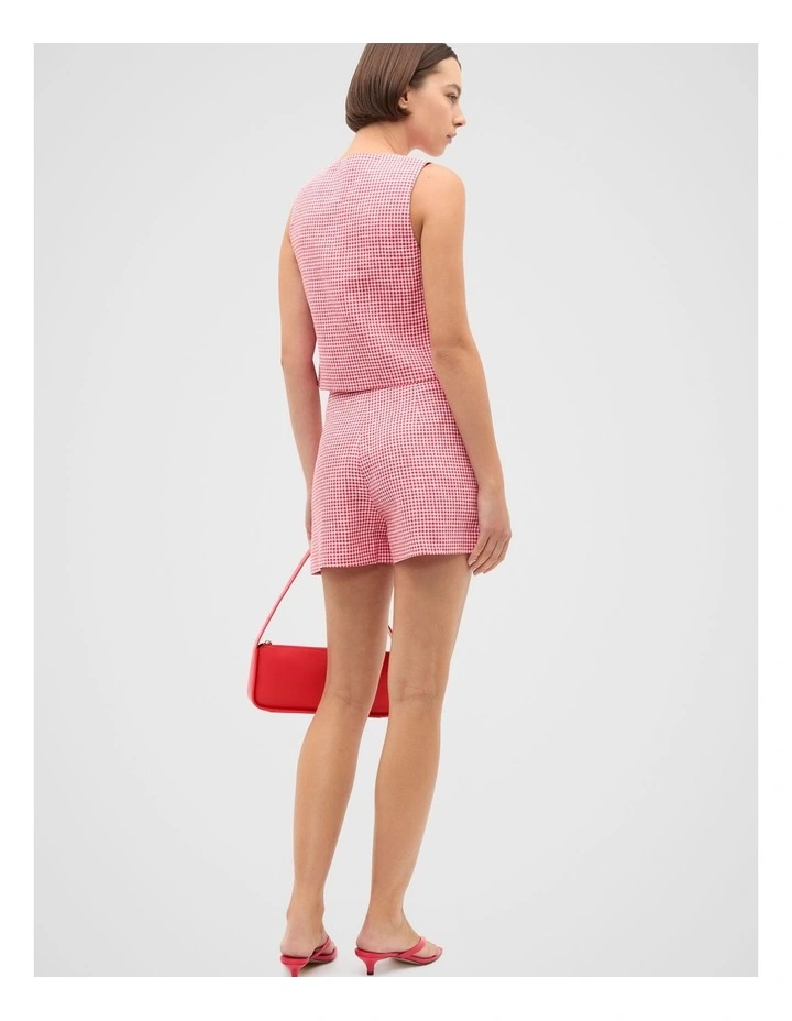 Gingham Linen Short in Red image 2