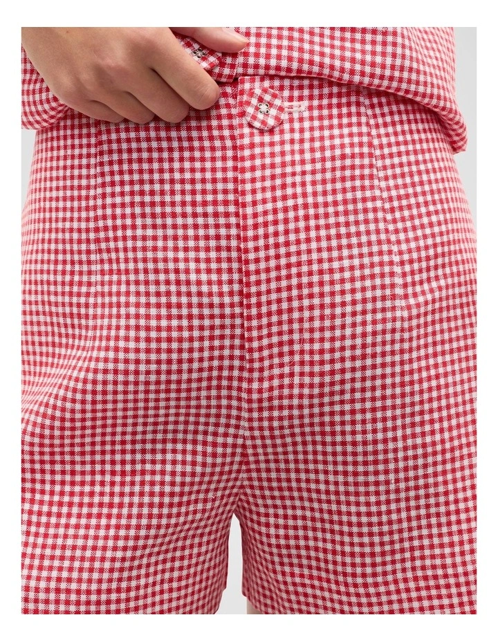 Gingham Linen Short in Red image 3