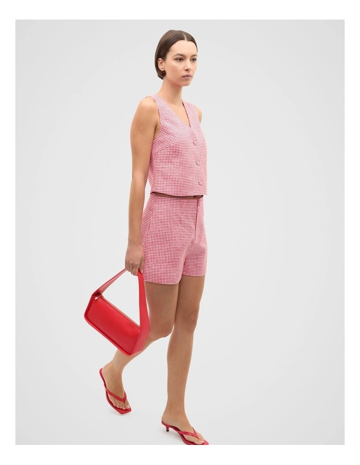 Gingham Linen Short in Red image 4
