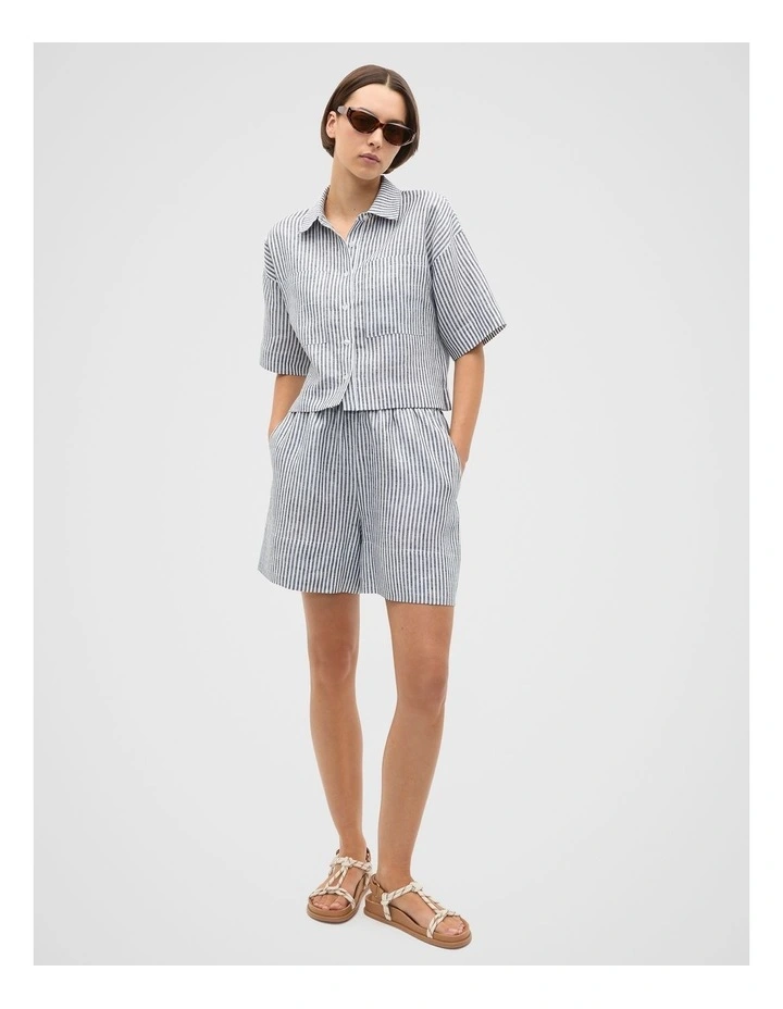 Linen Stripe Short in Twilight Blue Stripe image 3