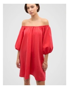 Crushed Elasticated Mini Dress in Red