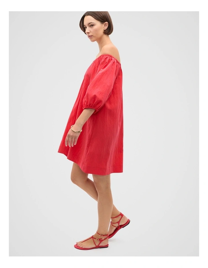 Crushed Elasticated Mini Dress in Red image 4