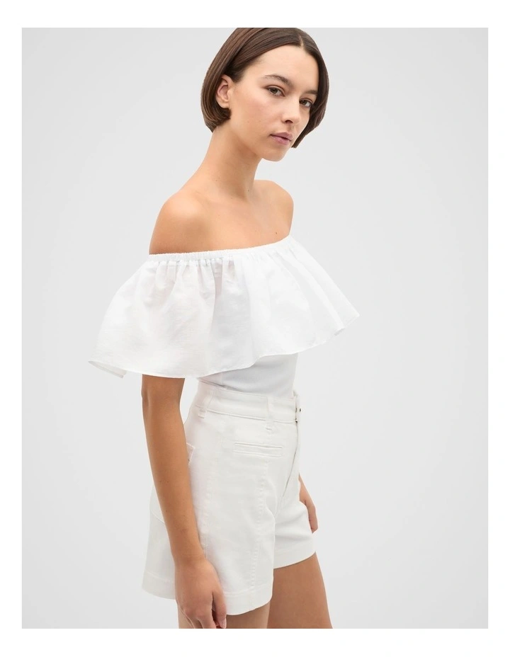 Off Shoulder Ruffle Top in Whisper White image 1