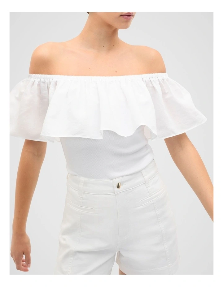 Off Shoulder Ruffle Top in Whisper White image 3
