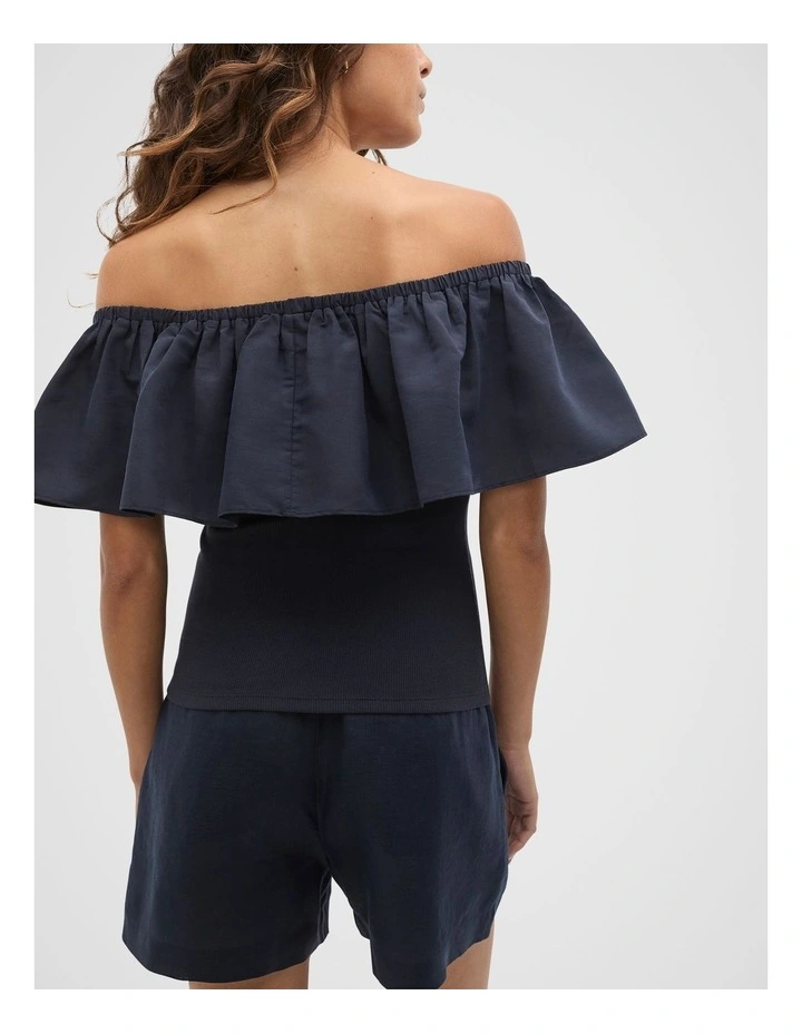 Off Shoulder Ruffle Top in Twilight Blue image 2