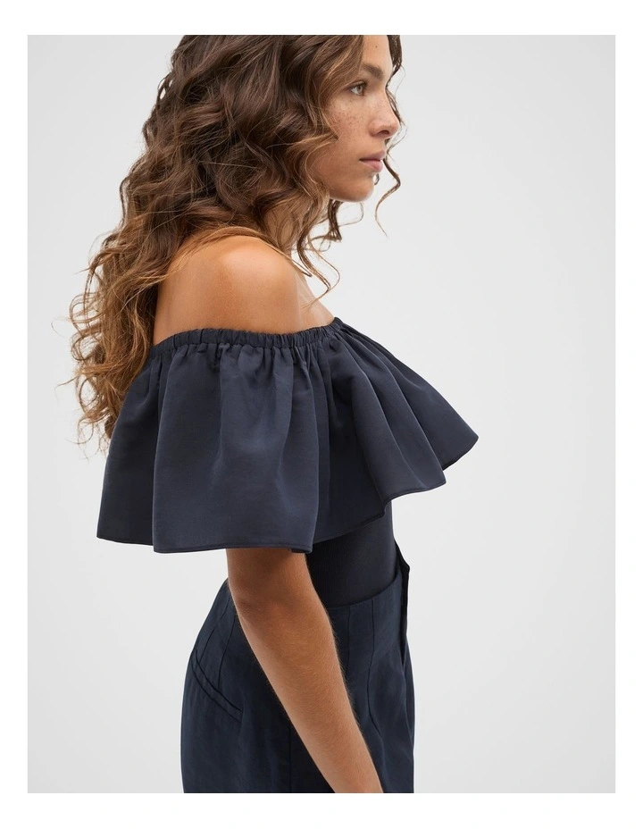 Off Shoulder Ruffle Top in Twilight Blue image 3