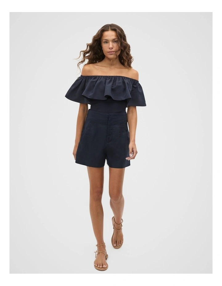 Off Shoulder Ruffle Top in Twilight Blue image 4