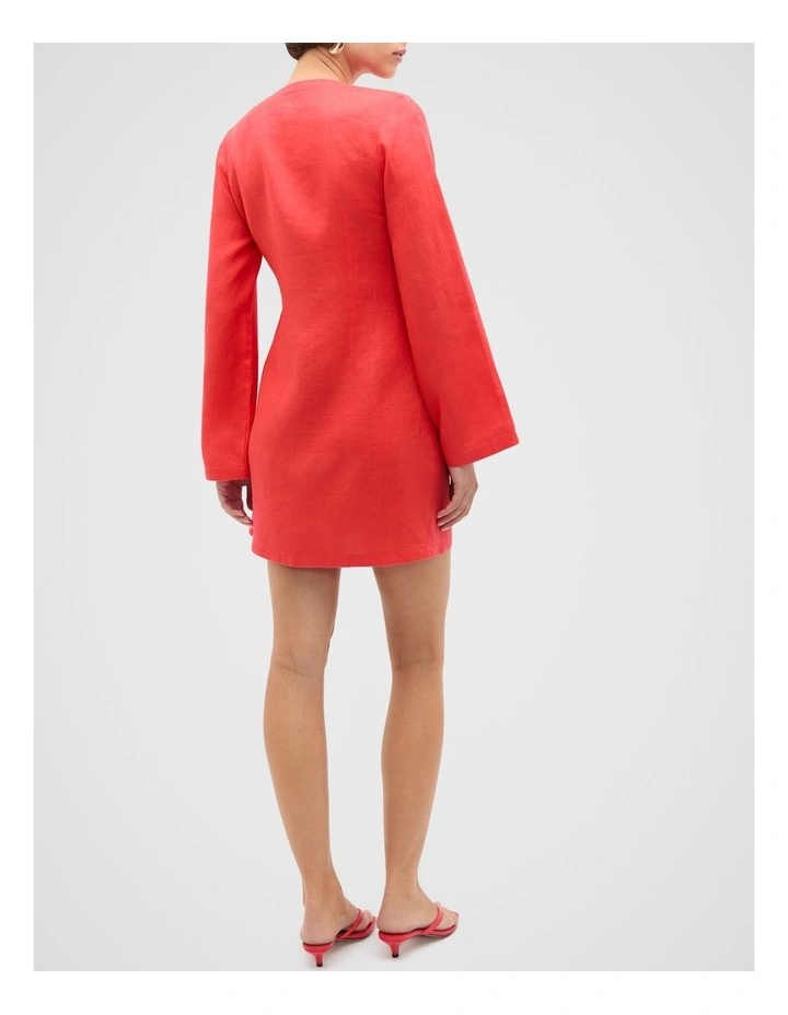 Linen Wrap Mini Dress in Electric Crimson image 2