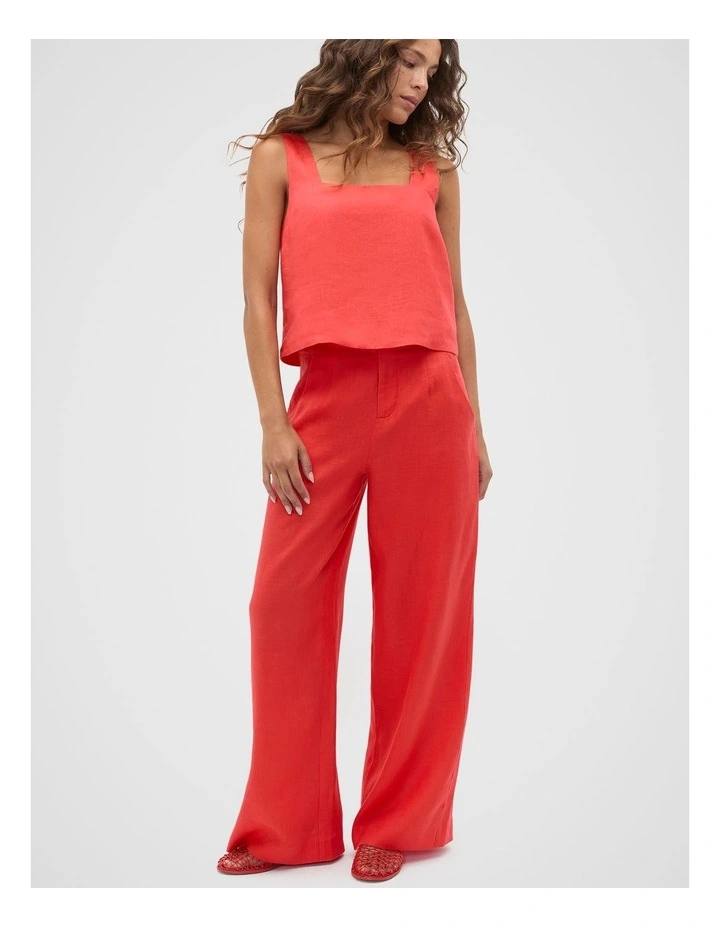 Core Linen Waisted Pant in Electric Crimson image 3
